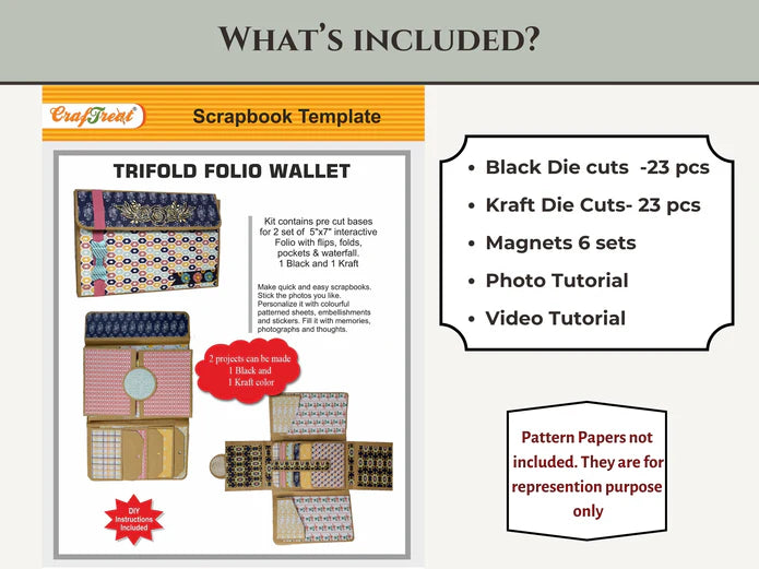 CrafTreat TriFold Folio Wallet DIY Scrapbook Blanks - 2 Sets - 1 Black & 1 Kraft