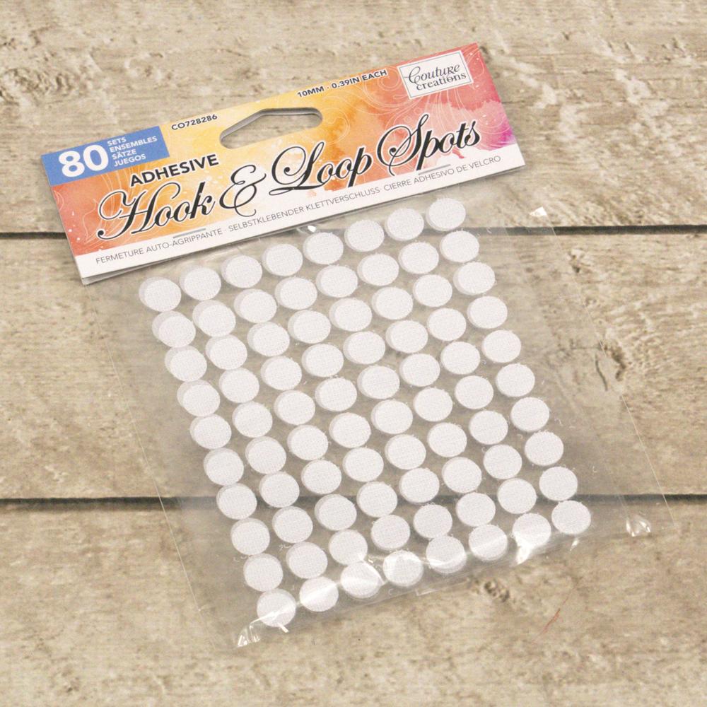 Adhesive hook and loop spots-white