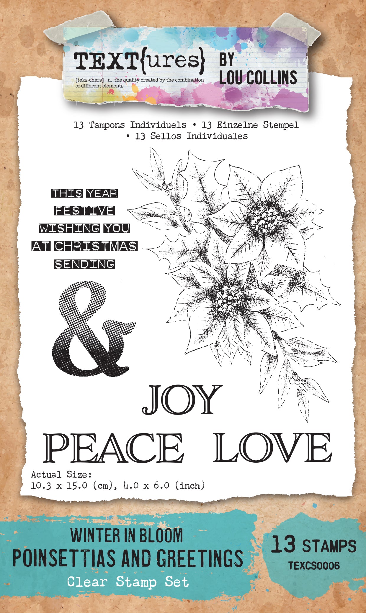 TEXT(ures) Winter in Bloom Poinsettias and Greetings 4" x 6" Clear Stamp Set