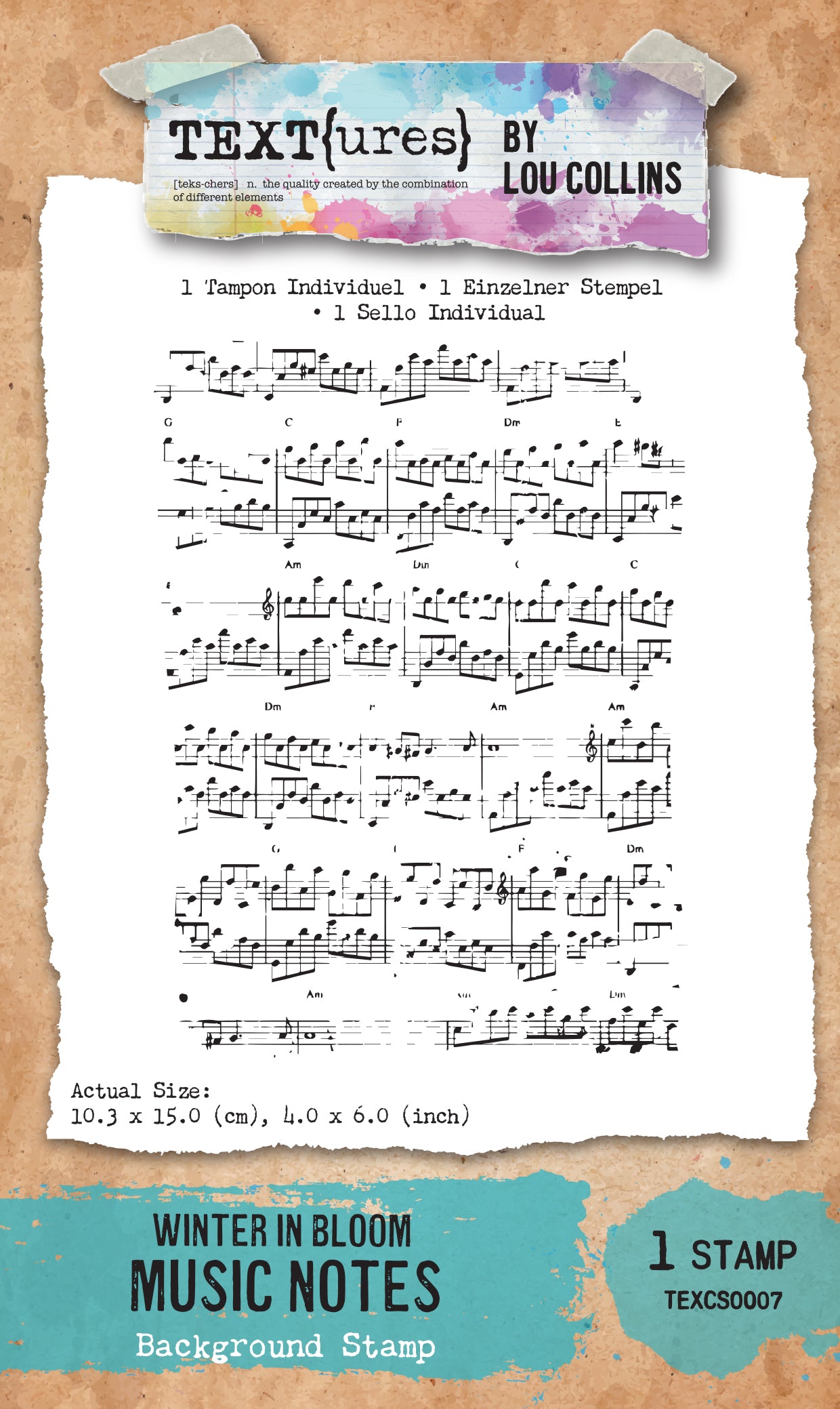 TEXT(ures) Winter in Bloom Music Notes 4" x 6" Background Stamp