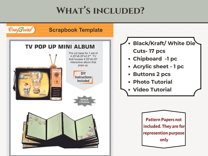 CrafTreat Scrapbook Blank Precut Album Base - TV Pop up Mini Album