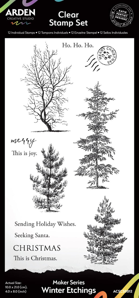 Season of Joy Winter Etchings 4in x 8in Clear Stamp Set