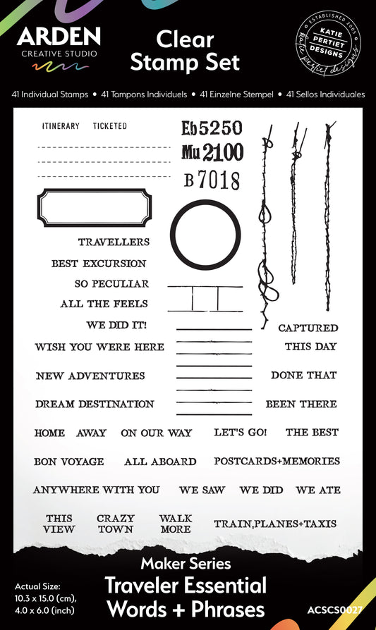 Maker Series Traveler Essential Words + Phrases 4in x 6in Clear Stamp