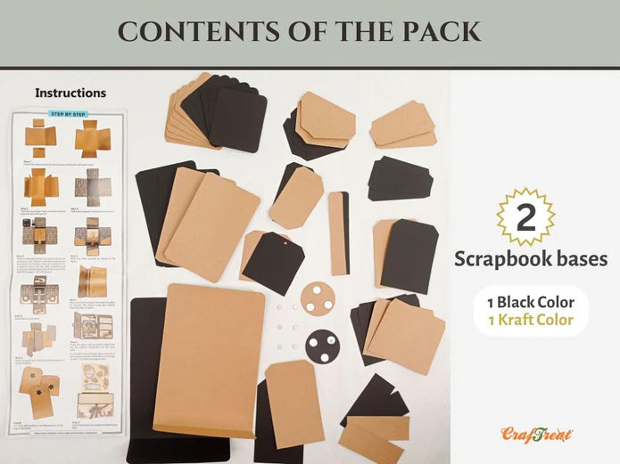 CrafTreat TriFold Folio Wallet DIY Scrapbook Blanks - 2 Sets - 1 Black & 1 Kraft