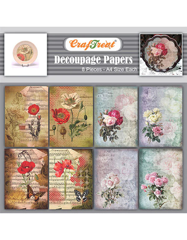 CrafTreat DIY Poppies & Roses Decoupage Paper A4
