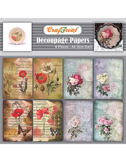 CrafTreat DIY Poppies & Roses Decoupage Paper A4