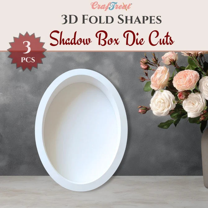 CrafTreat 3D Fold Shapes - Shadow Box White - Oval 3 pcs