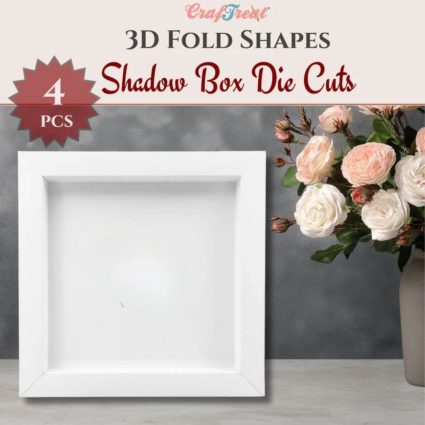 CrafTreat 3D Fold Shapes- Shadow Box White- Square 4pcs