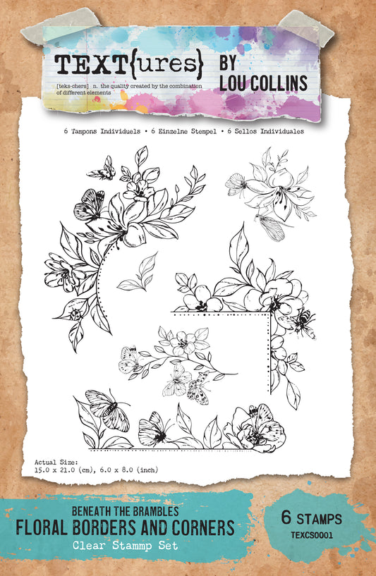 TEXT(ures) Beneath the Brambles Floral Borders & Corners 6in x 8in Stamp Set