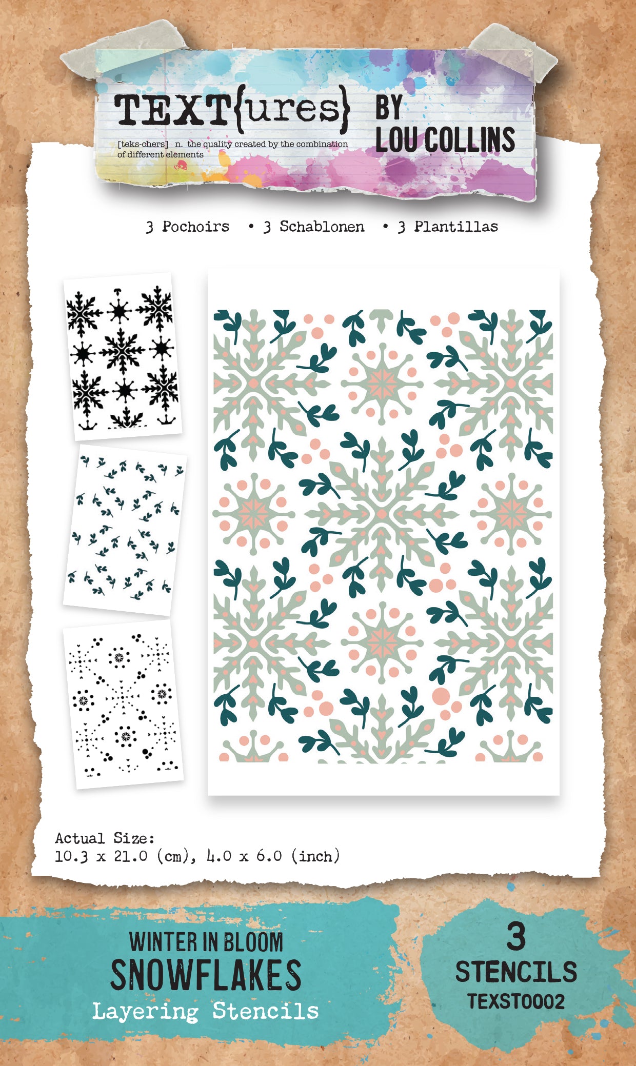 TEXT(ures) Winter in Bloom Snowflakes 4" x 6" Layering Stencil Set