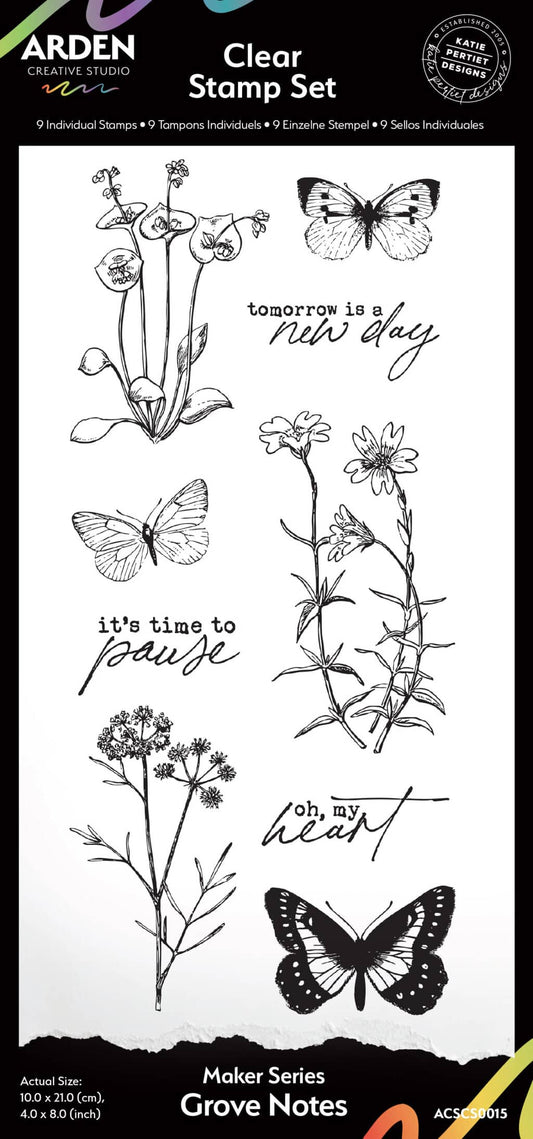 Maker Series Grove Notes 4in x 8in Clear Stamp Set image 0